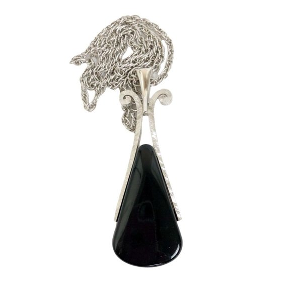 Vintage Avon Faux Onyx Pendant Necklace 24" Chain 4" Pendant - Picture 3 of 4